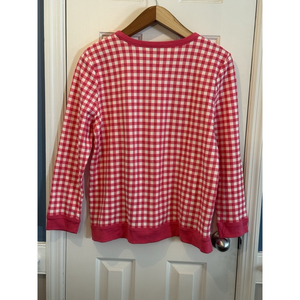 Talbots Womens Sweater XL Petite Pink White Gingham Knit Crew Neck Long Sleeve - Picture 3 of 8